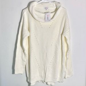 JustFab Chunky Cable Knit White Sweater Cowl Neck Size M